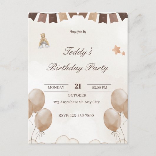 Verjaardags Welkomstkaart voor Teddybeer  Aankondigingskaart (Voorkant)