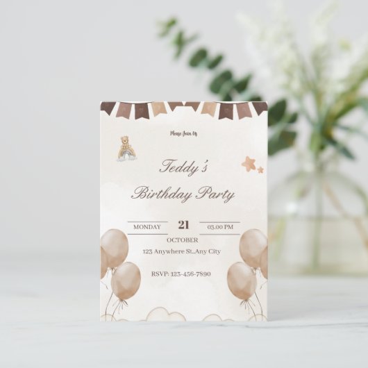 Verjaardags Welkomstkaart voor Teddybeer  Aankondigingskaart (Staand voorkant)