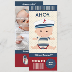 Verjaardags zeekaart ticket foto voor baby kaart
