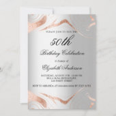 Verjaardags zilver roos gouden marmer elegant kaart (Voorkant)