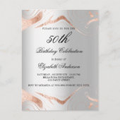 Verjaardags zilver roos gouden marmer elegant uitnodiging briefkaart (Voorkant)