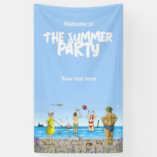 Verjaardags Zomer Strandfeest Spandoek (Verticaal)