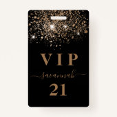 Verjaardags zwart goud glitters vip uitnodiging badge (Voorkant)