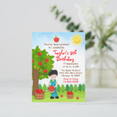 Verjaardags-zwart-harige-jongen-appels-plukken-pos Briefkaart (Staand voorkant)