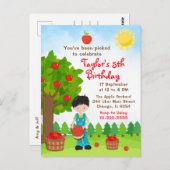 Verjaardags-zwart-harige-jongen-appels-plukken-pos Briefkaart (Voorkant / Achterkant)