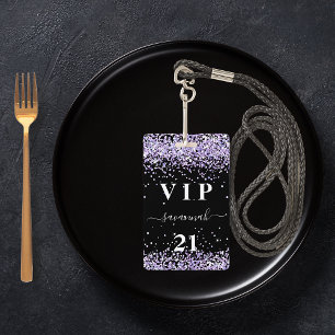 Verjaardags zwarte paarse lavendel vip uitnodiging badge