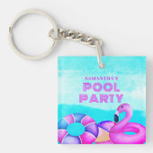 Verjaardags Zwembad Party Roze Flamingo Acryl Sleu Sleutelhanger (voorkant)