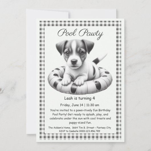Verjaardags Zwembadfeest Uitnodiging Puppy Spetter (Voorkant)
