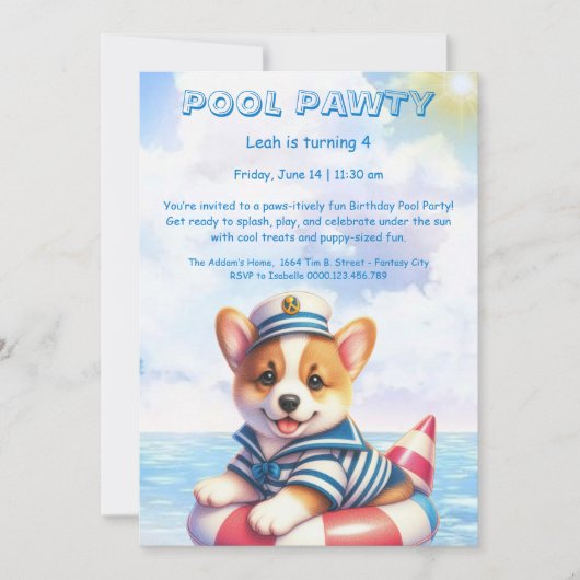 Verjaardags Zwembadfeest Uitnodiging Puppy Splash (Voorkant)
