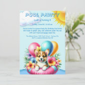 Verjaardags Zwembadfeest Uitnodiging Puppy Splash (Staand voorkant)