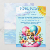 Verjaardags Zwembadfeest Uitnodiging Puppy Splash (Voorkant / Achterkant)
