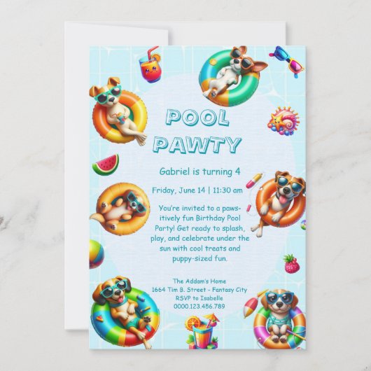 Verjaardags Zwembadfeest Uitnodiging Puppy Splash (Voorkant)