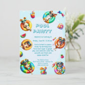 Verjaardags Zwembadfeest Uitnodiging Puppy Splash (Staand voorkant)