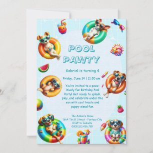 Verjaardags Zwembadfeest Uitnodiging Puppy Splash