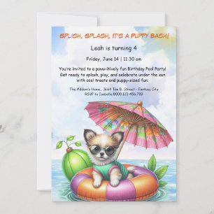 Verjaardags Zwembadfeest Uitnodiging Puppy Splash