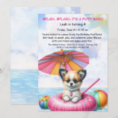 Verjaardags Zwembadfeest Uitnodiging Puppy Splash (Voorkant / Achterkant)