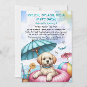 Verjaardags Zwembadfeest Uitnodiging Puppy Splash