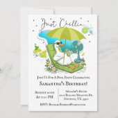 Verjaardags zwembadfeestje met domme gans die gewo kaart (Voorkant)