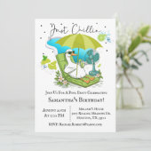 Verjaardags zwembadfeestje met domme gans die gewo kaart (Staand voorkant)