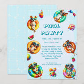 Verjaardags zwembadfeestje met puppy spat splash e kaart (Voorkant / Achterkant)