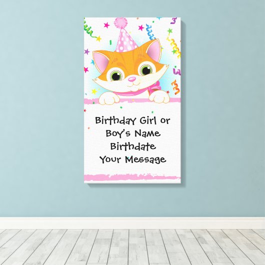 Verjaardagsaandenken voor kittens canvas afdruk (Insitu (Houten vloer))