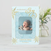 Verjaardagsaankondiging Het is een jongen Blauw Fo Feestdagenkaart (Staand voorkant)