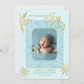 Verjaardagsaankondiging Het is een jongen Blauw Fo Feestdagenkaart (Voorkant / Achterkant)