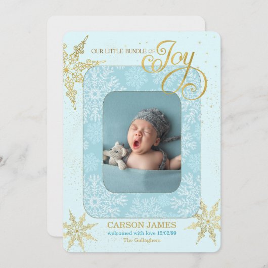 Verjaardagsaankondiging Het is een jongen Blauw Fo Feestdagenkaart (Voorkant / Achterkant)