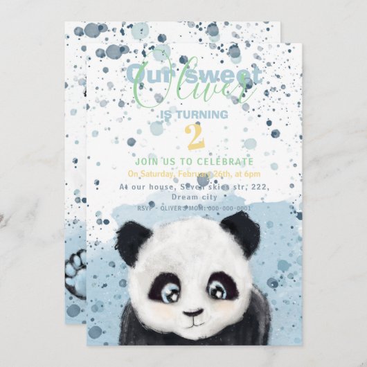 verjaardagsaankondiging kleine panda-jongen aankondiging (Voorkant / Achterkant)