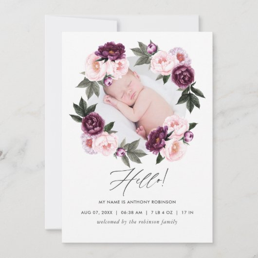 Verjaardagsaankondigingskaart met bloemen voor geb aankondiging (Voorkant)