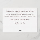 Verjaardagsaankondigingskaart met eigen naam en te folie feestdagenkaart (Achterkant)