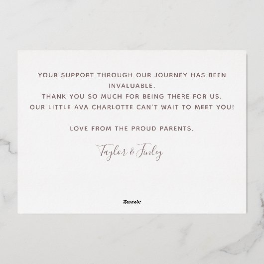 Verjaardagsaankondigingskaart met eigen naam en te folie feestdagenkaart (Achterkant)