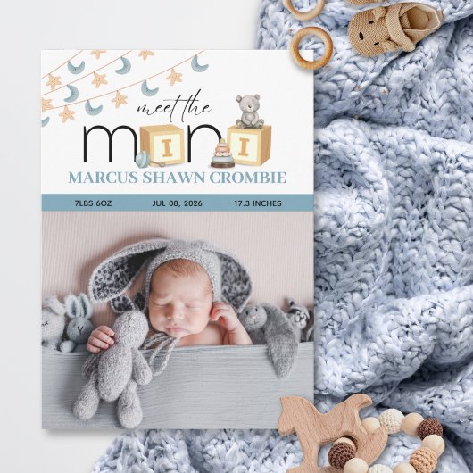 Verjaardagsaankondigingskaart voor de Mini Blue Ba