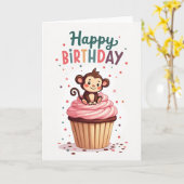Verjaardagsaapje Cupcake Kaart (Gele Bloem)