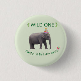 Verjaardagsaccent voor wilde olifant ronde button 3,2 cm