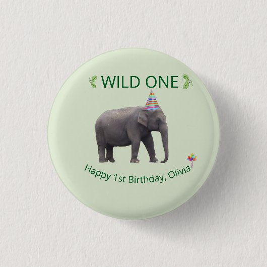 Verjaardagsaccent voor wilde olifant ronde button 3,2 cm (Voorkant)