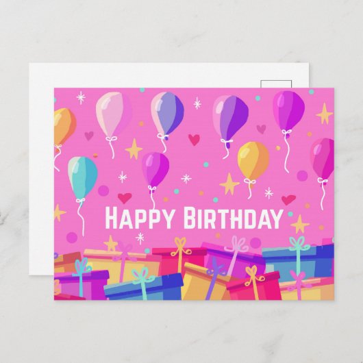 Verjaardagsachtergrond en ballonnen briefkaart (Voorkant / Achterkant)