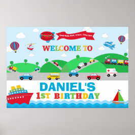 Verjaardagsachtergrondbanner voor transport Jongen Poster