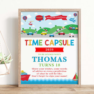 Verjaardagsactiviteit Tijdscapsule Transport Thema Poster