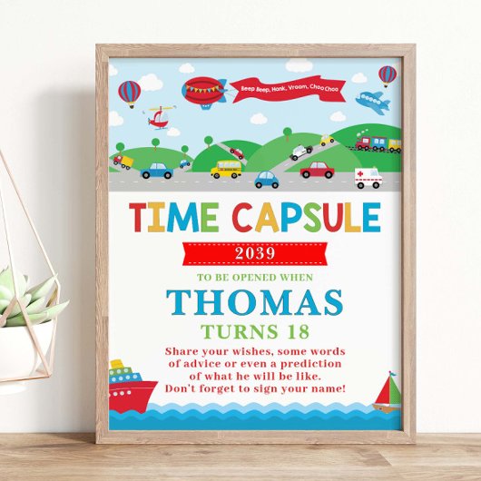 Verjaardagsactiviteit Tijdscapsule Transport Thema Poster