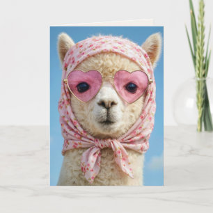 Verjaardagsalpaca met hoofddoek en zonnebril kaart