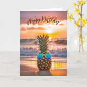 Verjaardagsananas met retro zonnebril kaart (Gele Bloem)