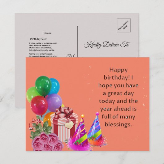 Verjaardagsansichtkaart Briefkaart (Voorkant / Achterkant)