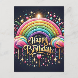 Verjaardagsansichtkaart - glitter regenboog briefkaart