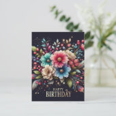 Verjaardagsansichtkaart: kleurrijk bloemendesign briefkaart (Staand voorkant)