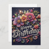 Verjaardagsansichtkaart : kleurrijke glitter briefkaart (Voorkant / Achterkant)