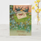 Verjaardagsansichtkaart met vogels en bloemen kaart (Gele Bloem)