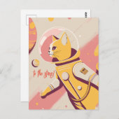 Verjaardagsansichtkaart voor Kat-Astronaut Naar De Briefkaart (Voorkant / Achterkant)