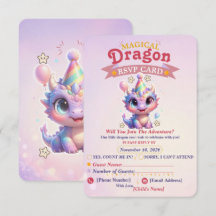 Verjaardagsavontuur RSVP-kaart met pastel draak