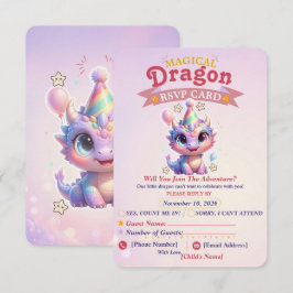 Verjaardagsavontuur RSVP-kaart met pastel draak RSVP Kaartje